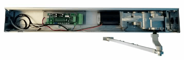 MICOM Smart Swing automatic swing door operator with cover removed